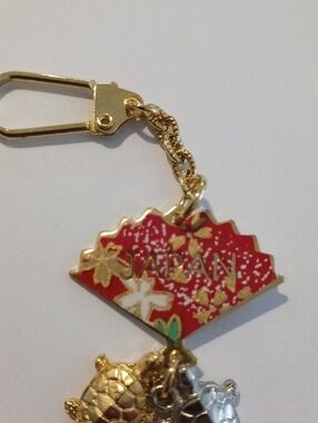 Gold-Tone Japan Floral Red Fan Keychain Charm